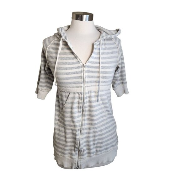 Intimately Free People Jacket‎ Gray Stripe Hooded Tie Waist Lounge Ivory small - Picture 14 of 14